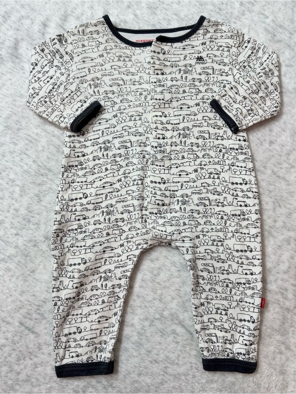 Magnetic Me Black White City Traffic Footless Sleeper 6-9M Baby Cotton Cars